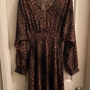 Sexy Leopard ELAN Satin Dress with Kimono Sleeves, Elastic waist, and pockets L